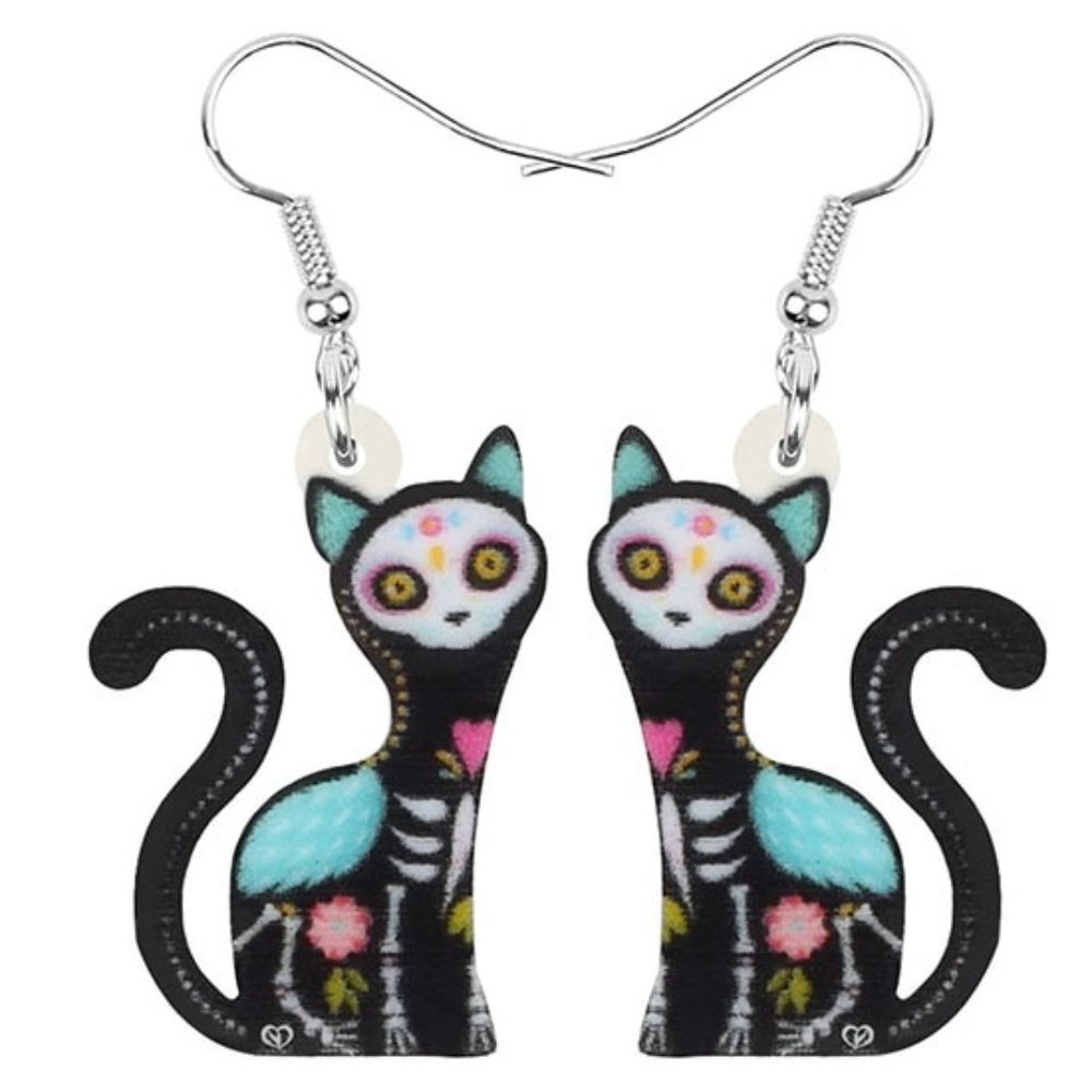 KITTY CAT Earrings Lo Muerto Acrylic Dangle
